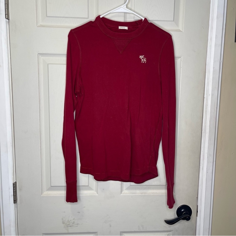 Abercrombie & Fitch Red Y2K Muscle Mens Long Sleeve Sz S
